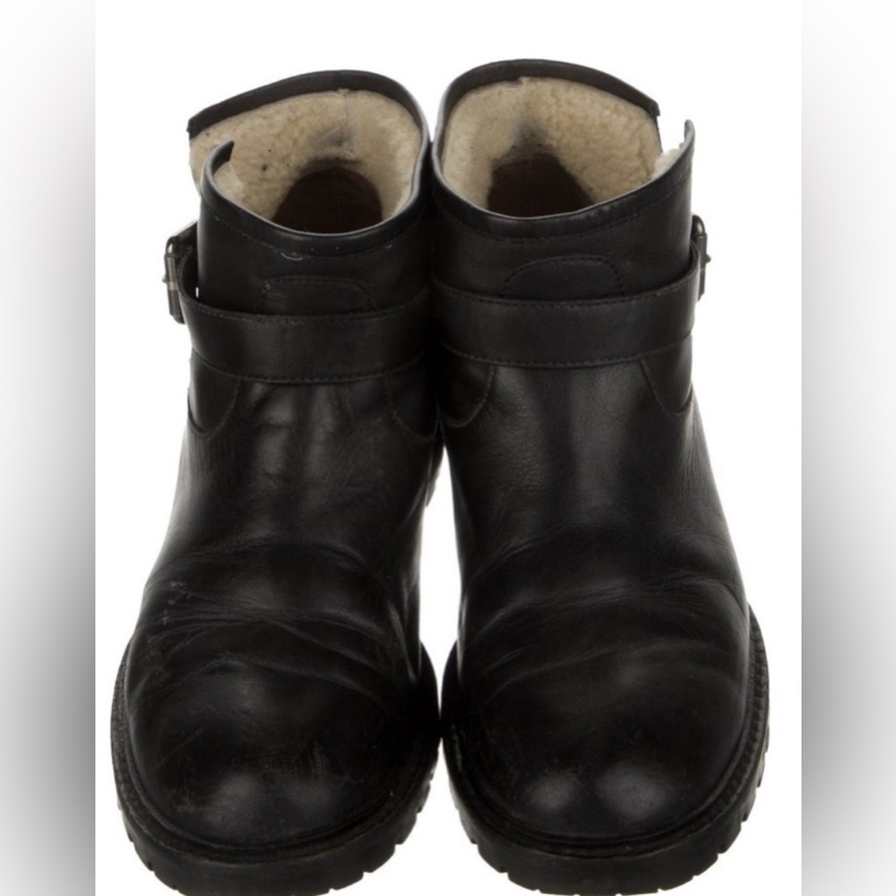 Fendi Leather Shearling lined Ankle Boots Black - Picture 2 of 7